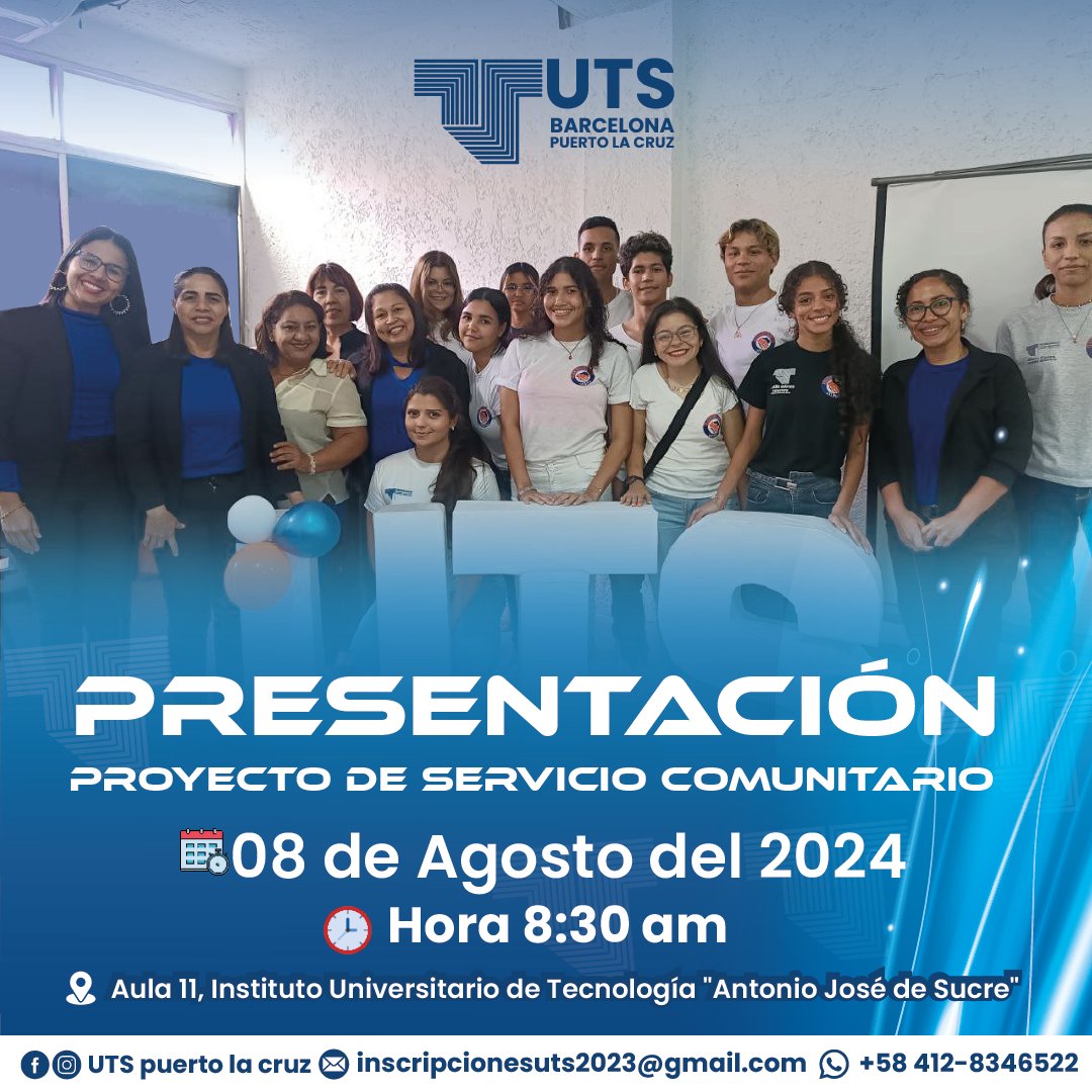 UTSBarcelona's tweet photo. El Proyecto  de Servicio Comunitario es un requisito indispensable para culminar su  carrera, por eso este jueves 8 de agosto, estudiantes de diferentes  carreras presentarán sus proyectos. 

Ellos están más cerca de convertirse en profesionales.

¡Aquí están los mejores! 👩🏻‍🎓👨🏽‍🎓 https://t.co/EINDjrczvQ