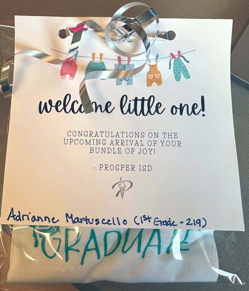 MrsMartuscello's tweet photo. It’s the little things, like when @Hferguson28 comes to hand deliver this “Future Prosper Graduate” onesie to you that remind me I made the right choice to choose Prosper as my home. My heart is full 🥰 thank you Prosper ISD! https://t.co/24nSQOSwsj