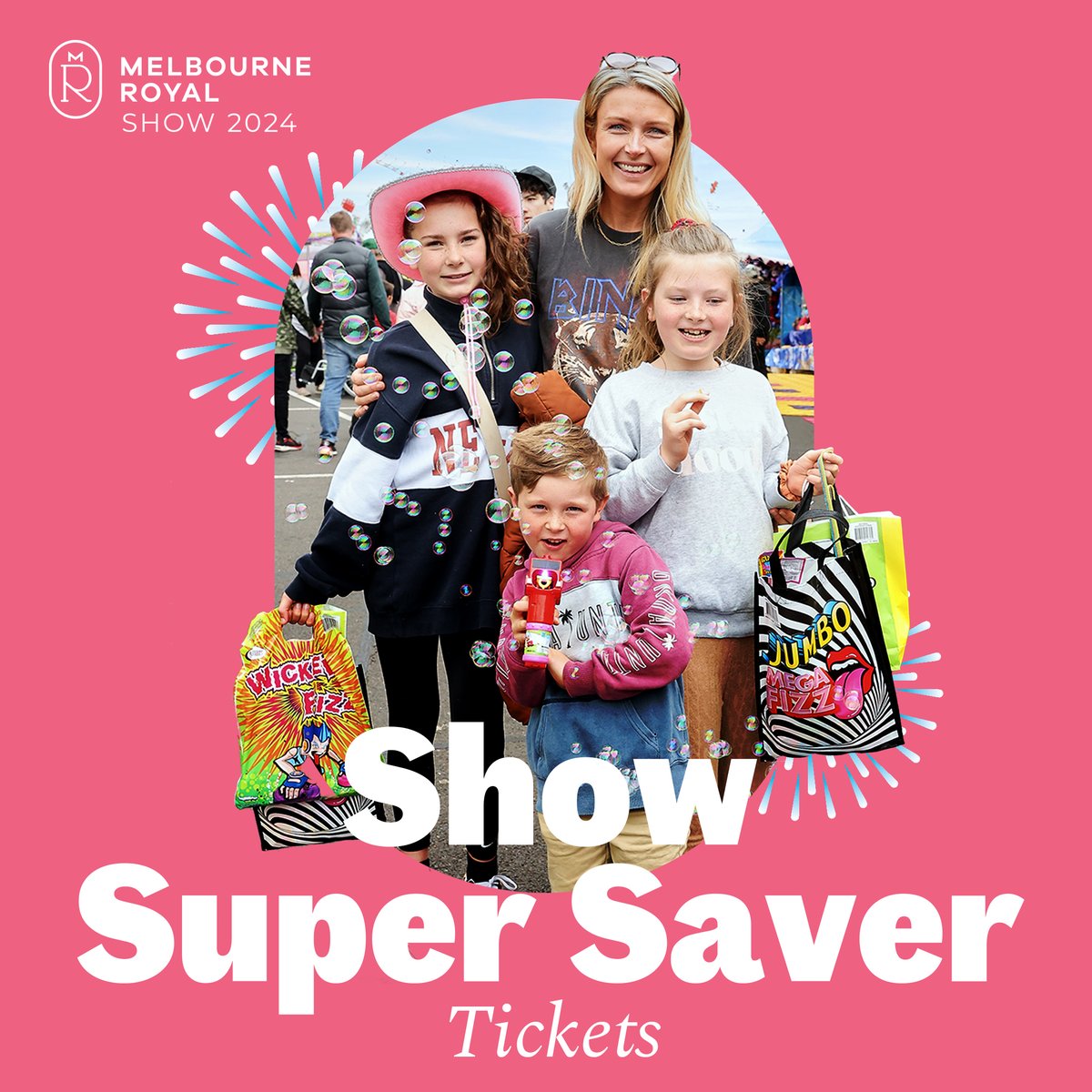 Tickets to the 2024 Melbourne Royal Show go sale TODAY at 12pm! 🎡

&amp; Just when you thought it couldn’t get any better… it DOES! 😱

Introducing our Show Super Saver! Grab one of 15,000 tickets for just $15 each*! 🎟️

Plus, children under 14 years go FREE on Sunday 6 October!