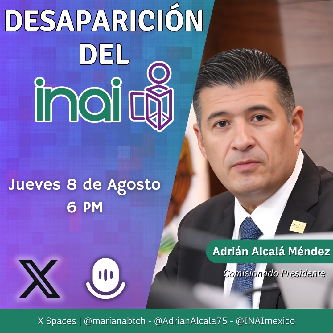 marianabtch's tweet image. MAÑANA:

En #CiudadanosInformados tendremos la oportunidad de escuchar a @AdrianAlcala75, Comisionado Presidente del @INAImexico para conversar sobre el futuro de los Organismos Autónomos.

Abajo podrán programar el recordatorio.