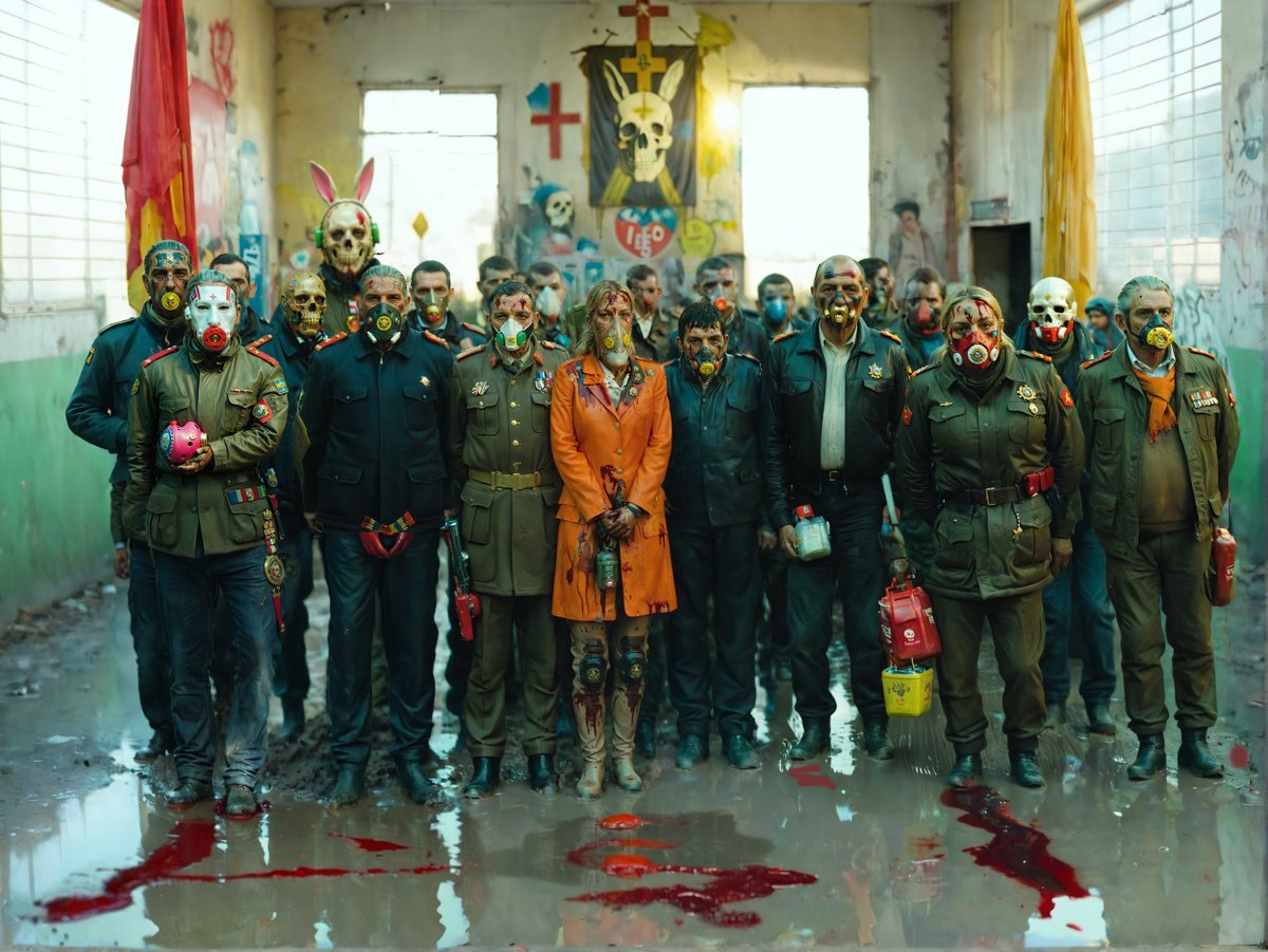 We are bad, 'grgrr,' smelling like shit, 'sniff-sniff.' In a hall of shadows we stand, 'gather-gather,' masks of deceit on our faces. We disappeared people, 'bang bang,' and here we are, old farts. As the past whispers, 'whisper-whisper,' this is how we will be remembered.