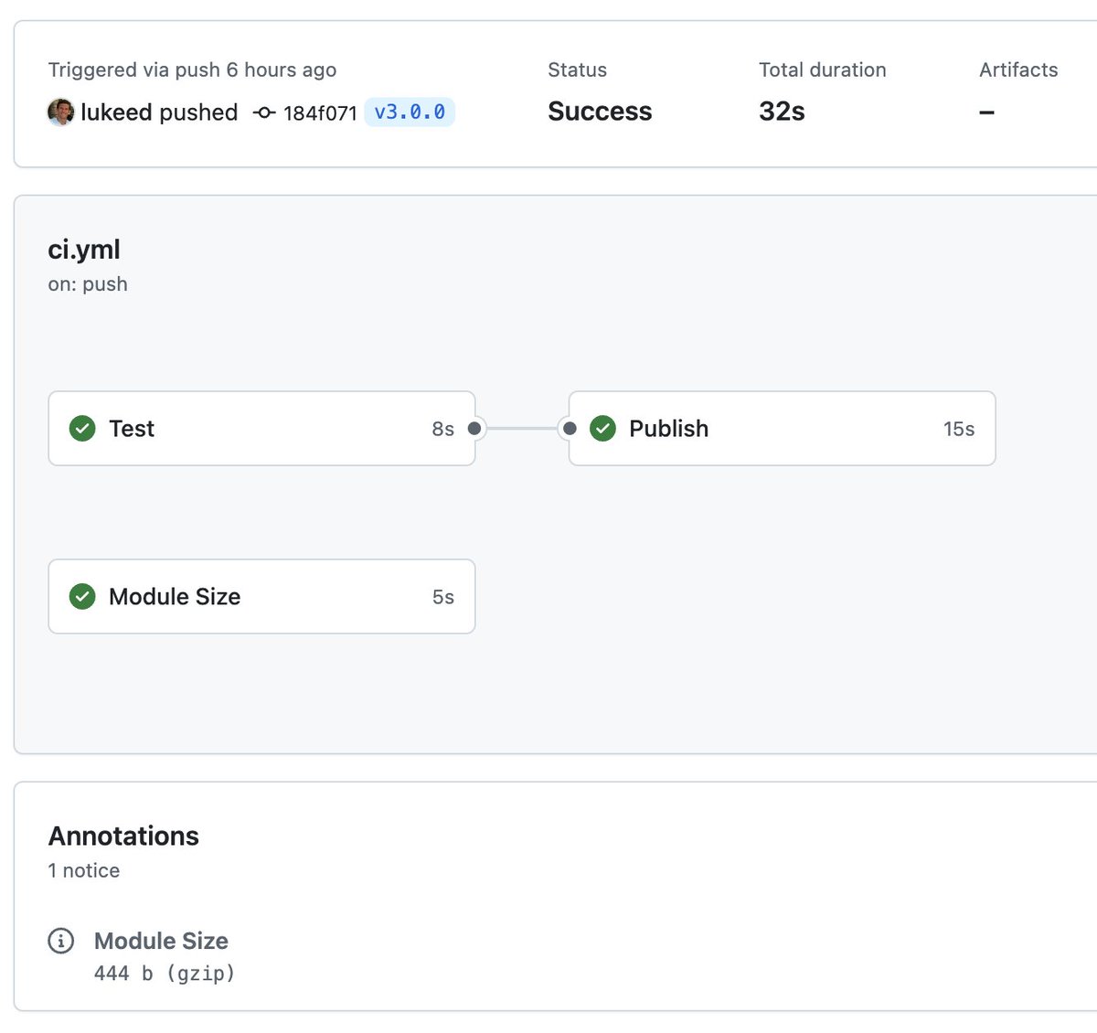 My (somewhat) hidden favorite bit of `tschema` is its CI and release pipeline. I'll probably reuse this in modules to come 😍 I have:

- source is <a href="/deno_land/">Deno</a> powered
--> native TypeScript
--> lint, type check, auto fmt, auto-docs, test, etc

- oxc-transform generates the .d.ts &amp;
