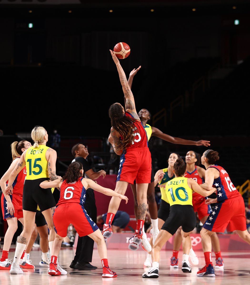usabasketball's tweet photo. Meeting in the Knockout Round again.

🇺🇸 #USABWNT vs 🇦🇺 Australia in the semifinals on Friday (11:30 am ET, NBC &amp; Peacock)! https://t.co/glfkqiJdZl