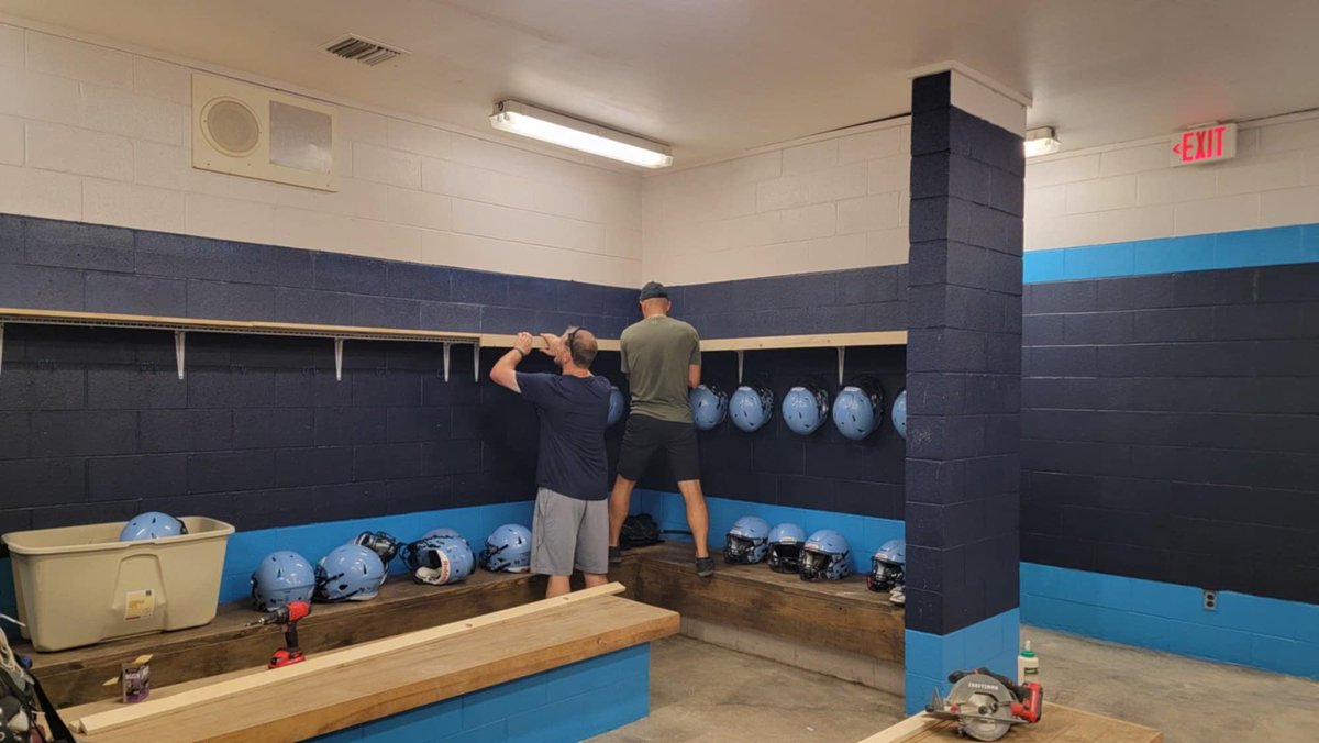 Coach Beasley and staff are working hard to prepare the football locker room for the season this week! #WeRise #seastheday <a href="/JDNsports/">Chris Miller</a>