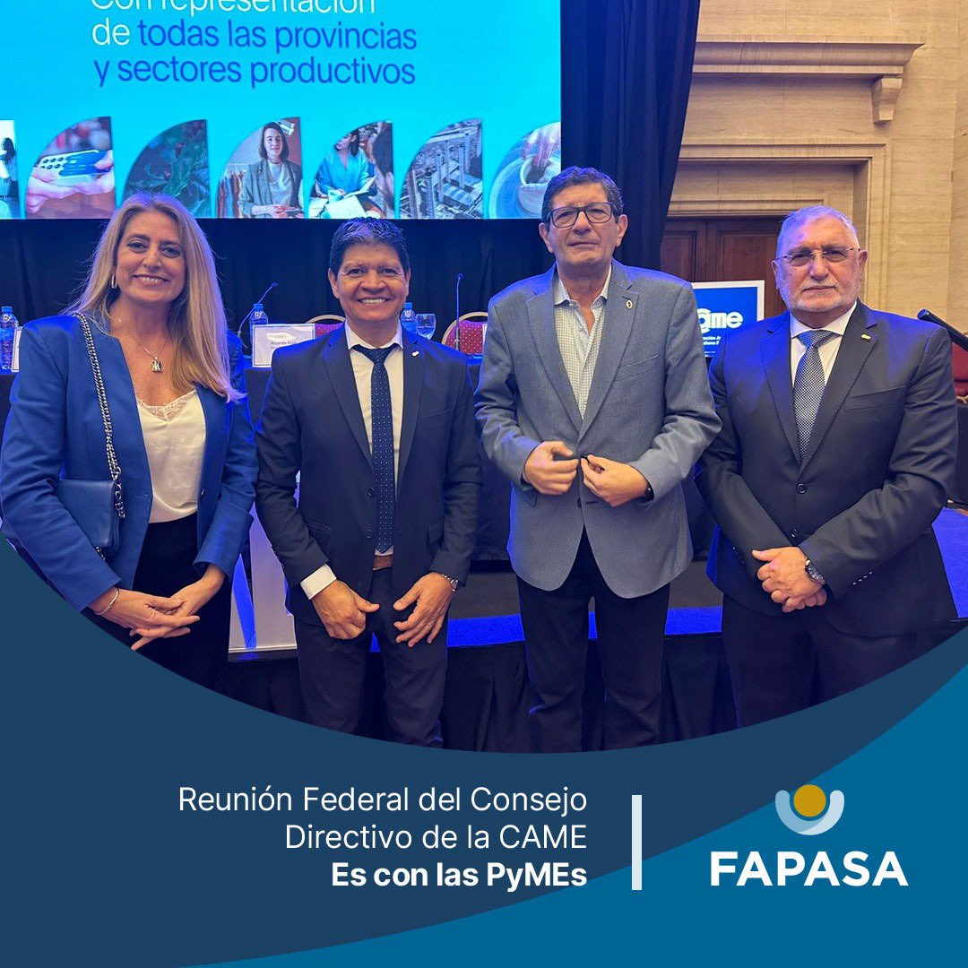 ES CON LAS PYMES

El pasado jueves 1º de agosto, FAPASA participó en la reunión federal del Consejo Directivo de CAME, donde se presentaron propuestas para impulsar la actividad en todos los rubros. 🙌

Más información en Assegurando Digital: bit.ly/3SF2sNA