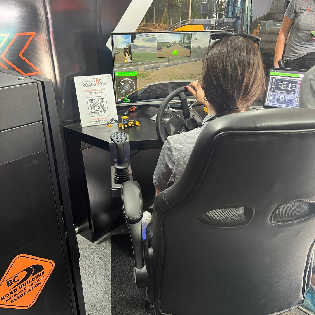 BCRoadShow's tweet photo. The RoadShow is taking a quick breather after a marathon weekend at the Agrifair. Hundreds of attendees stopped by to test our simulators and explore careers in road building.

We’ll be back on the road shortly! Visit our Route page for upcoming stops: https://t.co/2YnVGnrsBn https://t.co/tMYcM7DUar