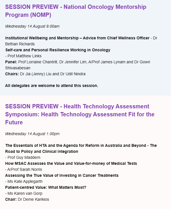 📢Attending the 2024 MOGA ASM next week in Sydney? 
Don't forget we have 2 great sessions on Wed 14 August which all delegates are encouraged to attend, the NOMP kick-off session and HTA Symposium!
moga.org.au/2024-asm
<a href="/DKarikios/">Dr Deme Karikios</a> <a href="/JiaJennyLiu/">Jia (Jenny) Liu MD PhD</a> <a href="/UditNindra31/">Udit</a>
