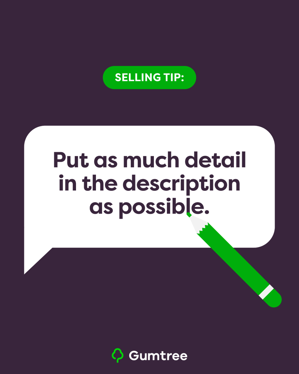 🔍 Sell smarter: More details, more buyers! 🚀 Boost your listing on Gumtree with all the info. #SellSmart