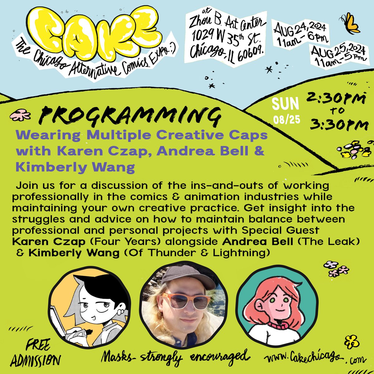 Chi Alt Comics Expo (@cakechicago) on Twitter photo TODAY 11am - 5pm at <a href="/zhoubartcenter/">Zhou B Art Center</a>, enjoy free panels and workshops w/ the winners of the 9th annual Cupcake Award <a href="/floodkiss/">natalie 麥月明 🪷✨</a> & Eli Estrella Perez (w/ their mentors! <a href="/clementeworks/">Zach Clemente</a> & @katfcomix), <a href="/KeefKnight/">Keith Knight:Gentleman Cartoonist</a> w/@KarlStevensart & <a href="/raveninblue/">kmbrlei</a>, <a href="/charmgardens/">karen czap 🌷</a> and <a href="/andyharvestyeah/">Andrea Bell 🍂☕</a>! TODAY 11am - 5pm at <a href="/zhoubartcenter/">Zhou B Art Center</a>, enjoy free panels and workshops w/ the winners of the 9th annual Cupcake Award <a href="/floodkiss/">natalie 麥月明 🪷✨</a> & Eli Estrella Perez (w/ their mentors! <a href="/clementeworks/">Zach Clemente</a> & @katfcomix), <a href="/KeefKnight/">Keith Knight:Gentleman Cartoonist</a> w/@KarlStevensart & <a href="/raveninblue/">kmbrlei</a>, <a href="/charmgardens/">karen czap 🌷</a> and <a href="/andyharvestyeah/">Andrea Bell 🍂☕</a>!