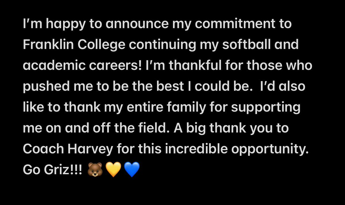 Excited to announce my commitment to <a href="/FCGrizSoftball/">Franklin College Softball</a>!  <a href="/GatorsGrayson/">Indiana Gators Premier Grayson</a>