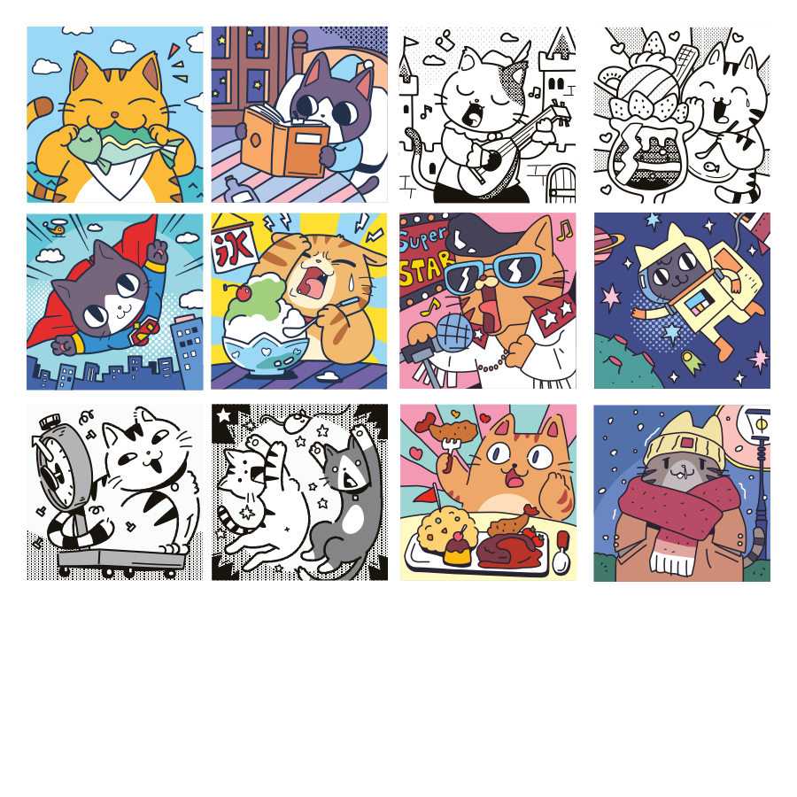 今日8月8日は「世界猫の日」と聞きましたので、過去絵再掲。これらのイラストは「まちがいさがしキング」に掲載されたものです。よろしくお願いします https://t.co/so7Ld1XyAj 