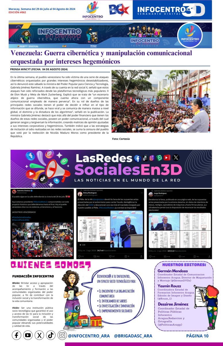 #Lun05DeAgosto Y hoy te traemos las mejores noticias del mundo de la Ciencia y la Tecnología de Infocentro y del Mincyt para tí en  la Edición #062 para seguir informándote del acontecer Científico Tecnológico en la Patria.
<a href="/NicolasMaduro/">Nicolás Maduro</a>
<a href="/Gabrielasjr/">Gabriela Jiménez</a>
<a href="/LaRosaInfoVE/">LaRosaInfoVE</a>