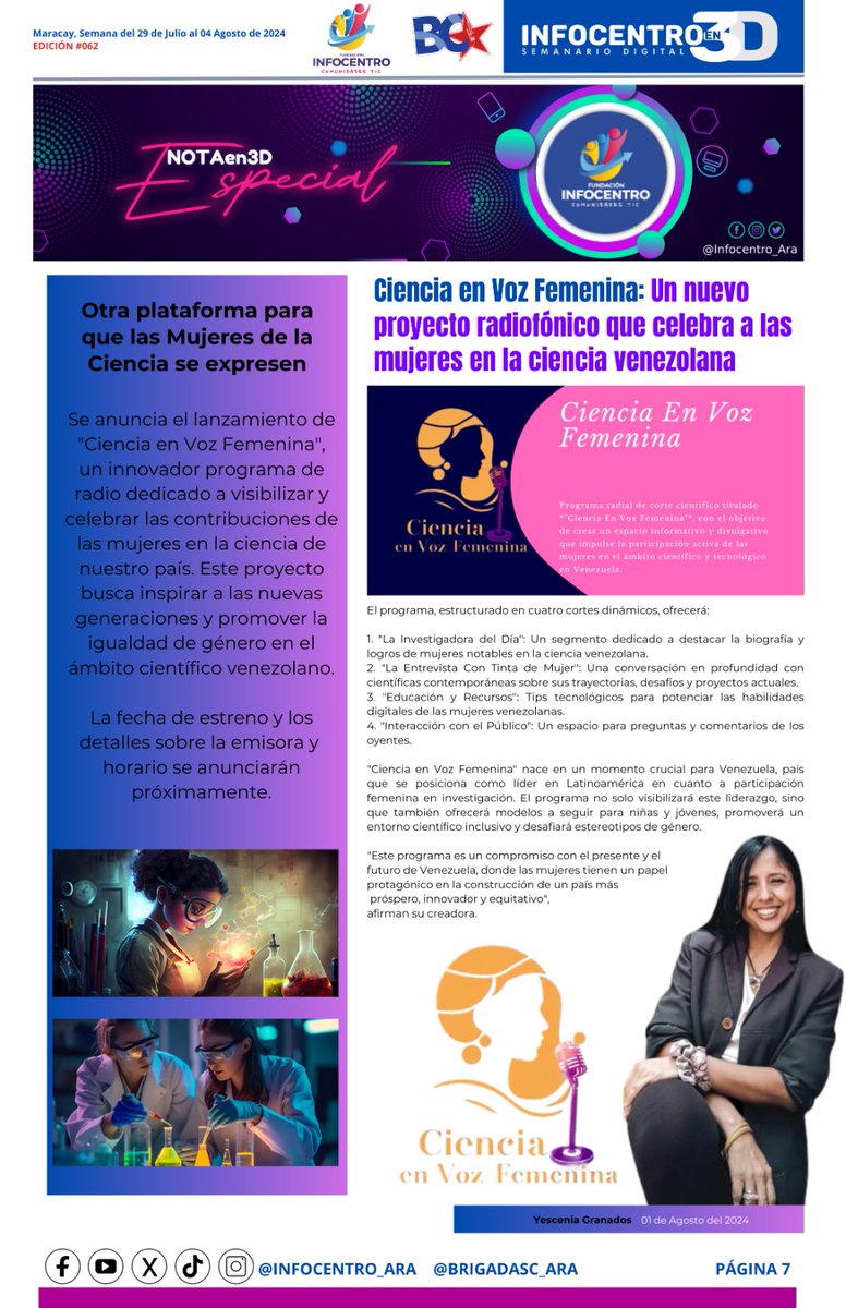 #Lun05DeAgosto Y hoy te traemos las mejores noticias del mundo de la Ciencia y la Tecnología de Infocentro y del Mincyt para tí en  la Edición #062 para seguir informándote del acontecer Científico Tecnológico en la Patria.
<a href="/NicolasMaduro/">Nicolás Maduro</a>
<a href="/Gabrielasjr/">Gabriela Jiménez</a>
<a href="/LaRosaInfoVE/">LaRosaInfoVE</a>