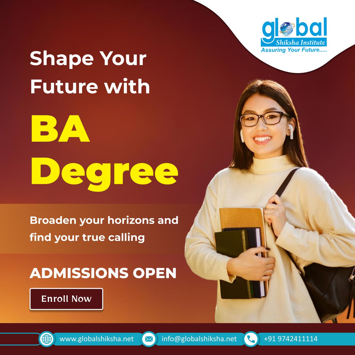 shiksha_global's tweet image. Shape Your Future with a BA Degree! 🌟 Broaden your horizons and find your true calling. Apply now!

🎓 Admissions Open
📚 Enroll Now!
For more info:
Visit- globalshiksha.net

#GlobalShiksha #GlobalShikshaInstitute #BADegree