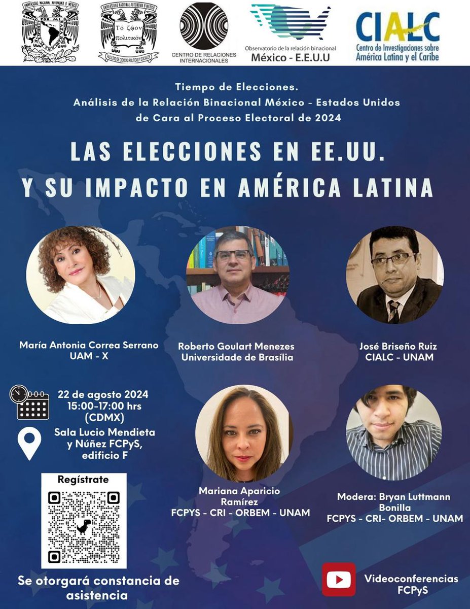 UNAM_FCPyS's tweet photo. 🗳Las elecciones en EE.UU. y su impacto en América Latina 🇺🇸
🗓 22 de agosto de 2024
⏰ 15:00 hrs. CDMX
📍 Sala Lucio Mendieta y Núñez
📝 Registro https://t.co/9PIqiVCwMI
@obs_ORBEM
|| #CIALC #ORBEM #CRI #FCPyS #UNAM https://t.co/Ng8l3XHYbK