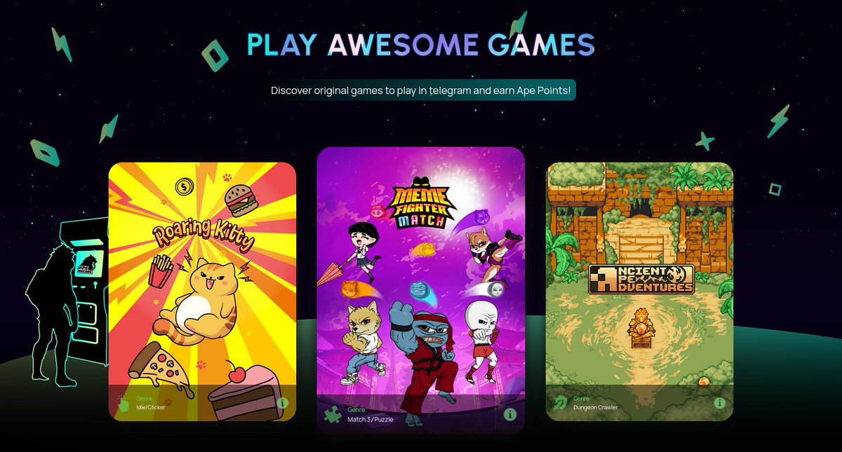 ApeArcadeGames's tweet image. 🕹️ Ready, Player One? Our Telegram arcade is calling your name! 📣 Missed the last bus? No worries, catch the next high score instead! Access our site, play games, and turn your &apos;meh&apos; moments into &apos;heck yeah!&apos; 🌟 #GameOn #TelegramFun