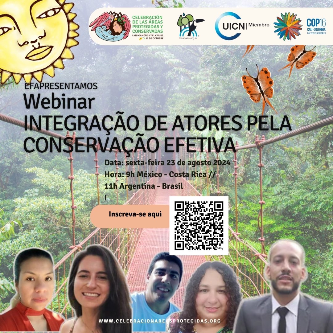 ¡Te invitamos a nuestro próximo evento! 
Taller Virtual de Integración de Actores para la Conservación Efectiva de las Áreas Protegidas, Conservadas y Corredores Biológicos en LAC . 
📅Fecha: Viernes 23/08
🕘Hora:
• 9:00 am (México – Costa Rica)
• 11:00 am (Argentina)