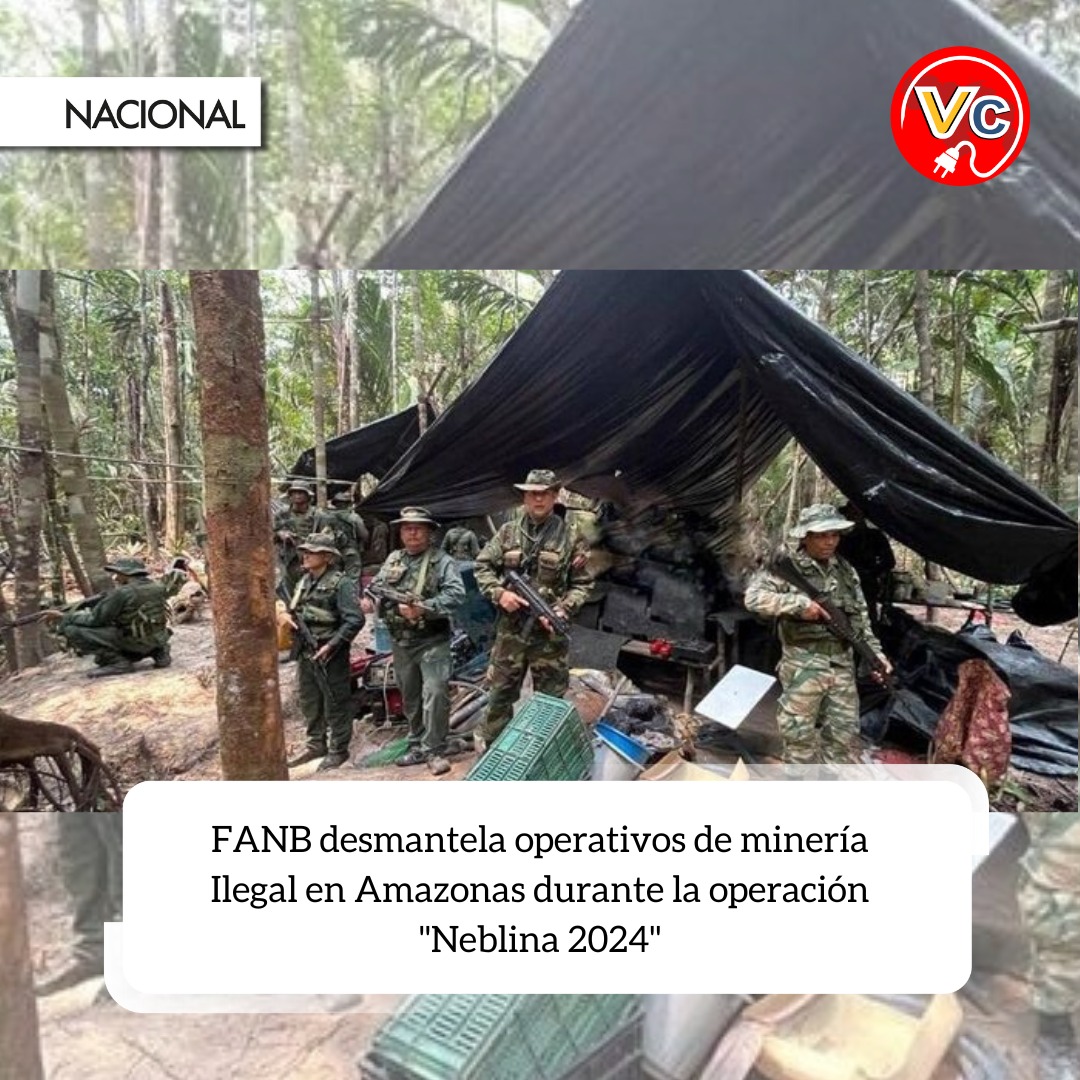 Vzlaconectada's tweet photo. La Fuerza Armada Nacional Bolivariana (FANB) llevó a cabo la operación de patrullaje “Neblina 2024”, durante la cual identificó, desmanteló y destruyó equipos utilizados para la minería ilegal en el sector “La Planada” del estado Amazonas.

#7agosto https://t.co/RSzdCtDbFZ