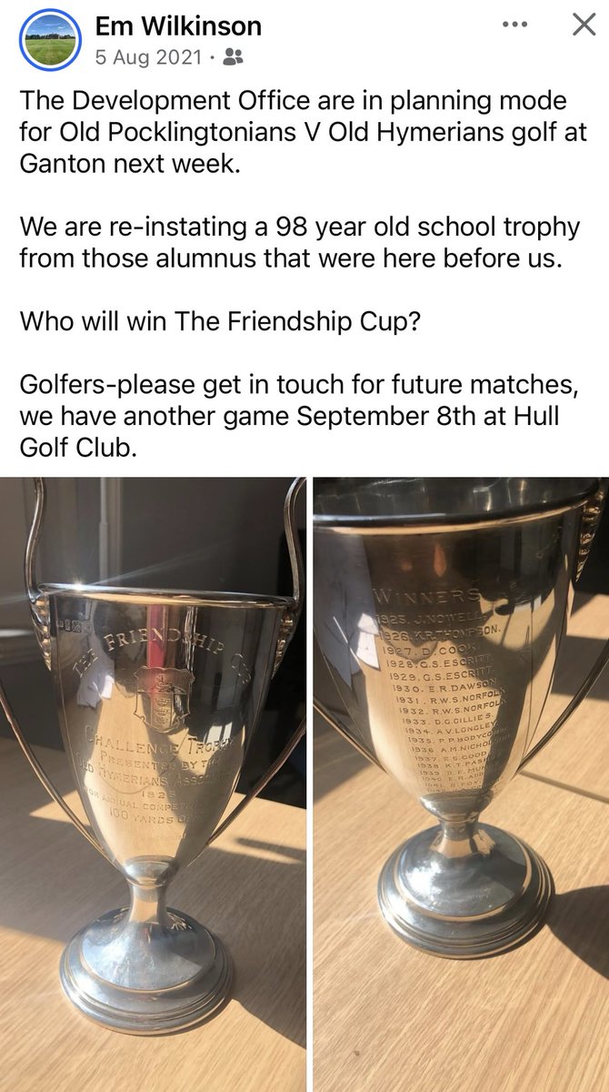 A great occasion ⁦<a href="/PocklingtonOPs/">Old Pocklingtonians</a>⁩ v ⁦<a href="/OldHymerians/">Hymers College Old Hymerians</a>⁩ to be played ⁦<a href="/GantonGC/">Ganton Golf Club</a>⁩ next Wednesday. It will be quite a day🙂🏌️‍♂️⛳️🔴⚫️