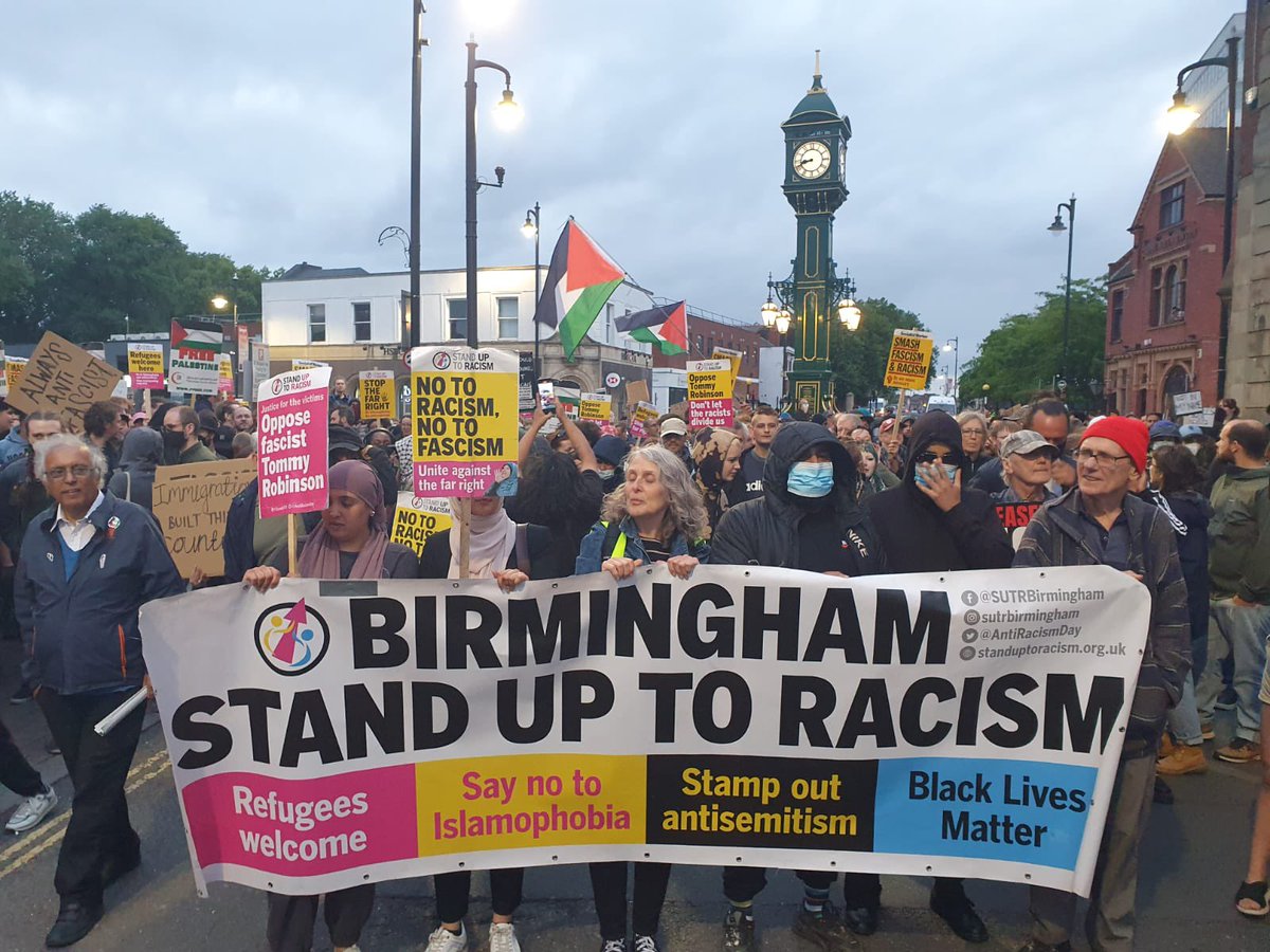 I’m so proud to be Brummie. A local refugee charity was on the  hit list for a fascist ‘demo’ last night. Bullies picking on the most vulnerable. Hundreds turned up to show that we would not leave them isolated in the face of threats, and that it is racists who are not welcome.