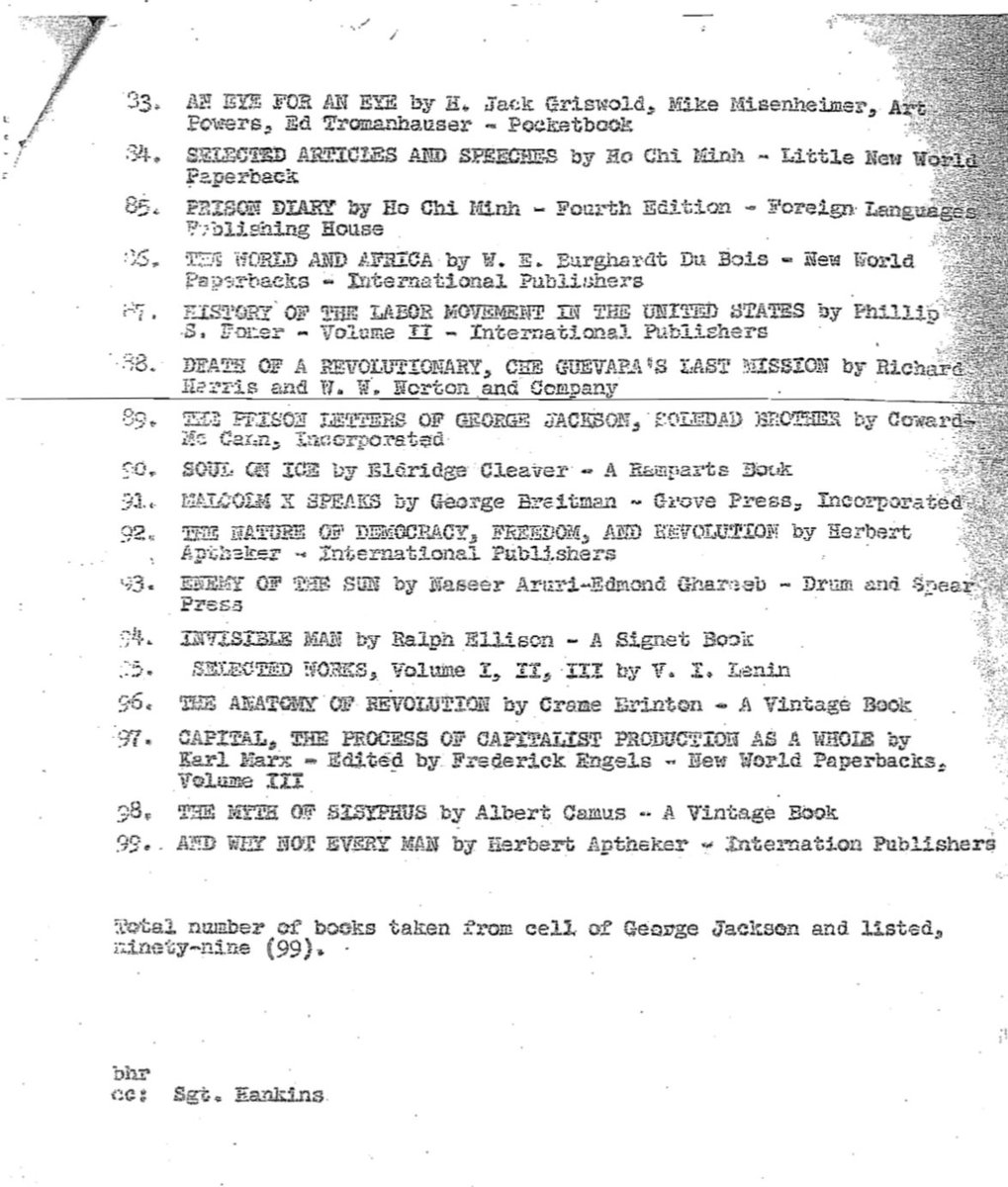 imanicezanne's tweet photo. 99 Books taken from the cell of George Jackson after his assassination: https://t.co/OWxhGe74gW