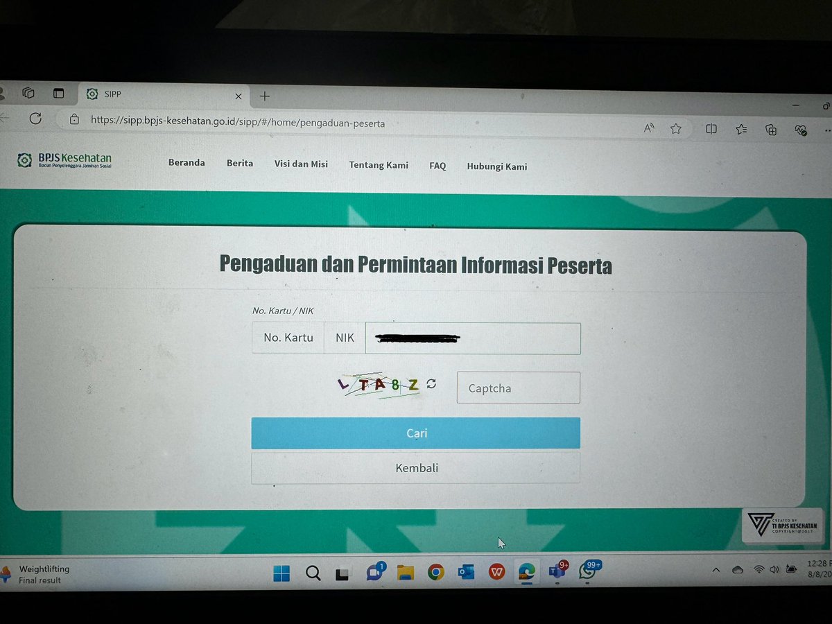 ayanisadtwin's tweet photo. @BPJSKesehatanRI halo Min, saya mau menyampaikan pengaduan via chatbox Pandawa, diarahkan ke link tertentu, diauruh isi formulir input NIK, tp ruang yg disediakan  hanya 13 angka tidak cukup untuk input NIK yang 16 digit, ini maksidnya gimana ya? https://t.co/42c0ArkRwS