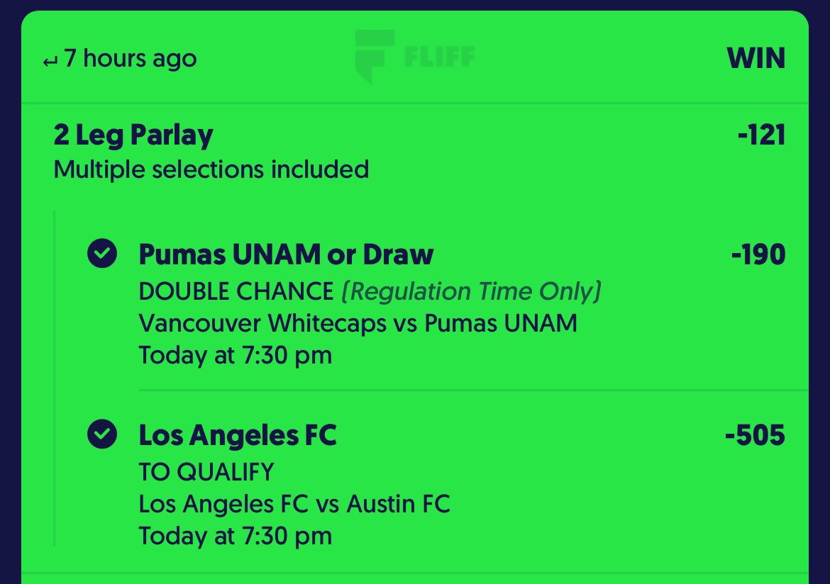 ffreddddd's tweet photo. Cash it 💰 

🏆 Los Angeles FC to qualify + Pumas Double Chance ✅ https://t.co/YBsOoJQNVy