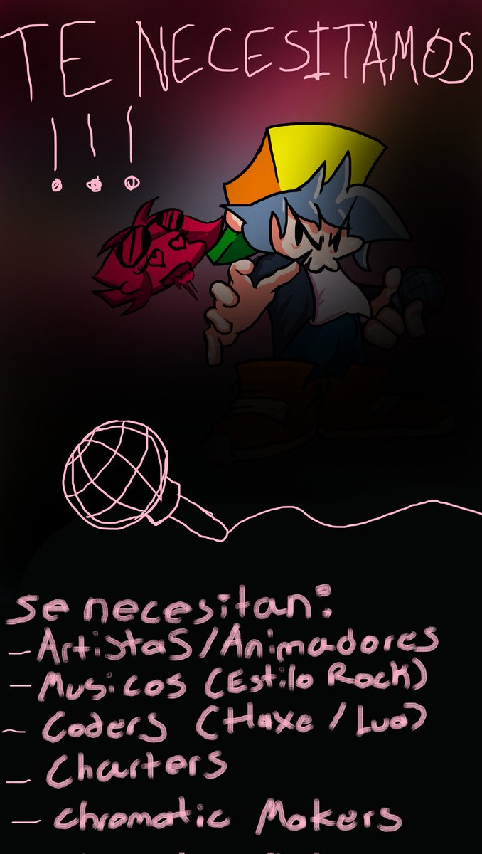 Riu_Hishira's tweet photo. Buenas, estamos haciendo un mod side de fnf al estilo rock y necesitamos su ayuda!!/Hi, we are making a rock style fnf side mod and we need your help!!

#fnfmods #fridaynighfunkin #fnf https://t.co/MWdnmxIvbo