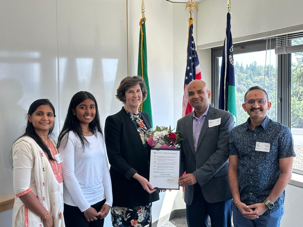 ChudgarMitul's tweet photo. On Aug 5th, the City of Bellevue presented a proclamation recognizing the 50th anniversary of  the first #BAPS Mandir in North America. Thank you City of  @bellevuewa #Bellevue and Mayor Lynne Robinson. https://t.co/OpxBf1uyi1