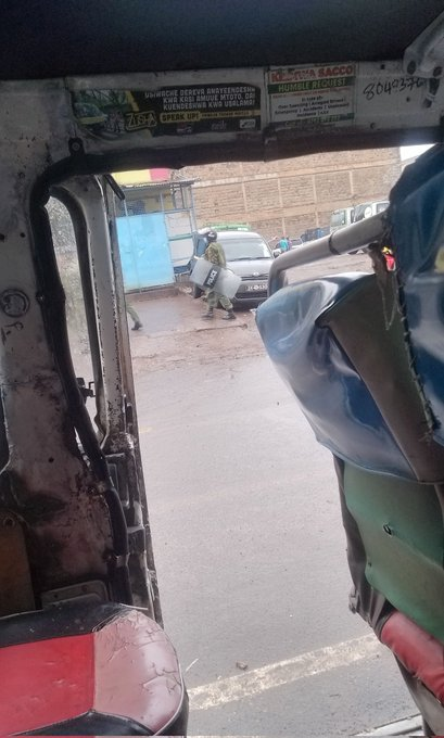 C_NyaKundiH's tweet photo. Police patrolling streets of Nyeri town ahead of anticipated #NaneNaneMarch demonstrations. https://t.co/DgBnZtT596