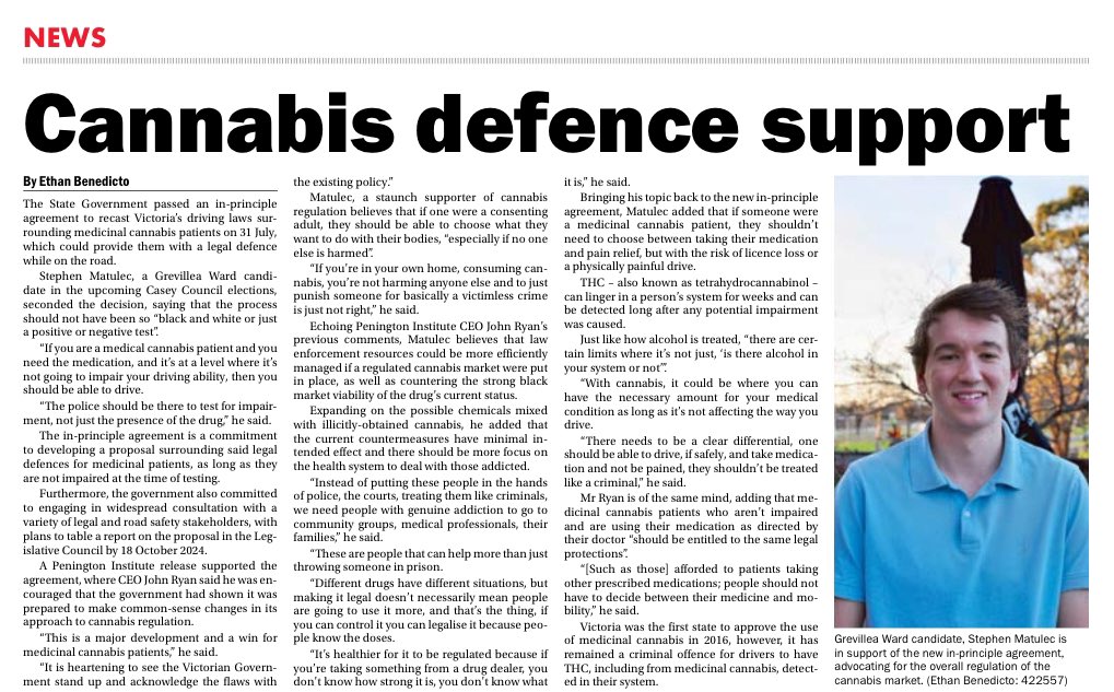 Stephen_Matulec's tweet photo. Medicinal cannabis patients shouldn’t have to choose between being in pain or driving.

I appeared in the Star News to discuss the failures of driving laws and prohibition.

It is time we stop treating people like criminals for consuming cannabis.
#roadsafety #legalise #cannabis https://t.co/VshaqcYnfw
