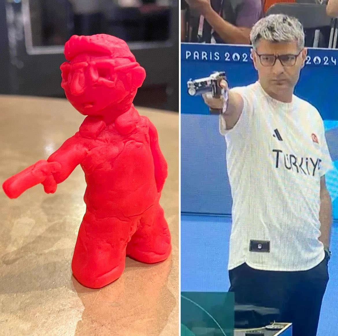 At a pub quiz tonight, each team was tasked with making something Olympics-related out of Play-Doh. Say hello to my fiancée’s “The Hitman”
