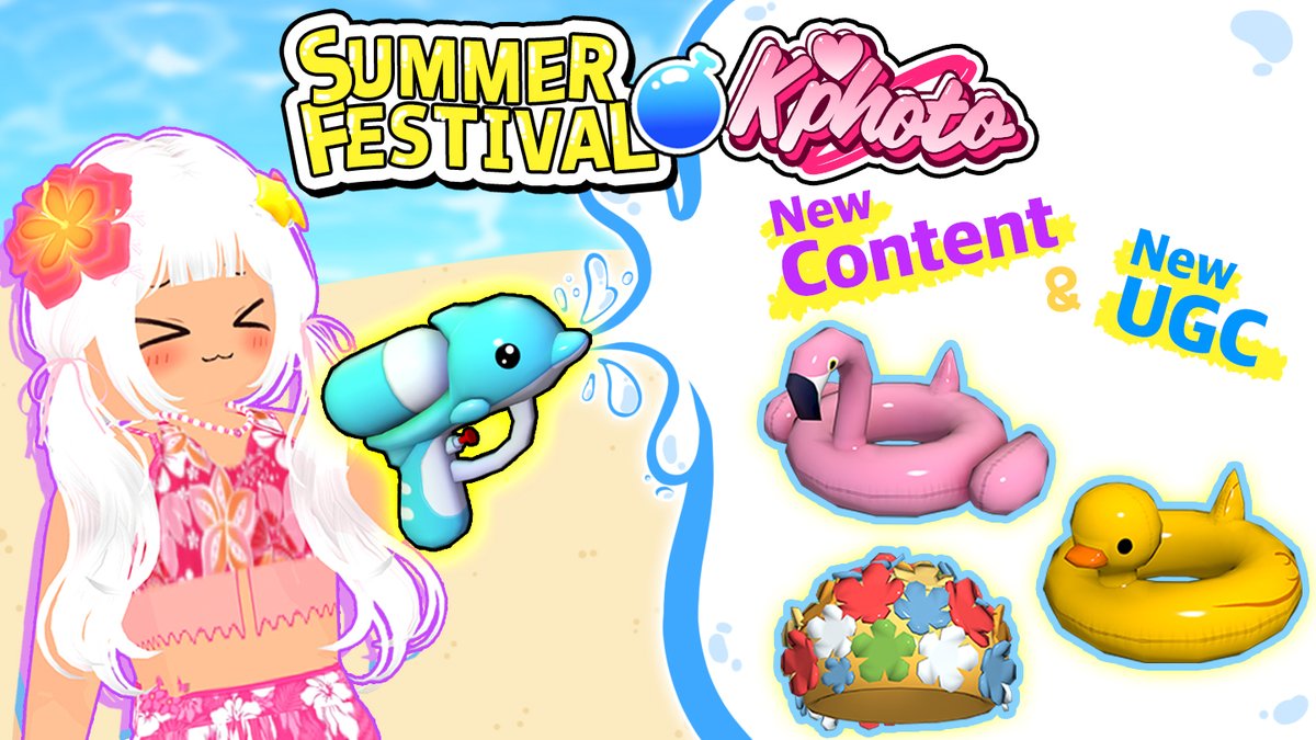 team_versework's tweet photo. 🌊 Water Festival Zone  OPENed~!! 🌊

🔫 Play with the cute water gun and flying water bombs!
🤿 Try on our 5 cute UGC items for enjoying summer season~!!
#ROBLOX #RobloxDev #summer #Watergun 
https://t.co/gWjSwSDfEw https://t.co/2HlNX66qYL