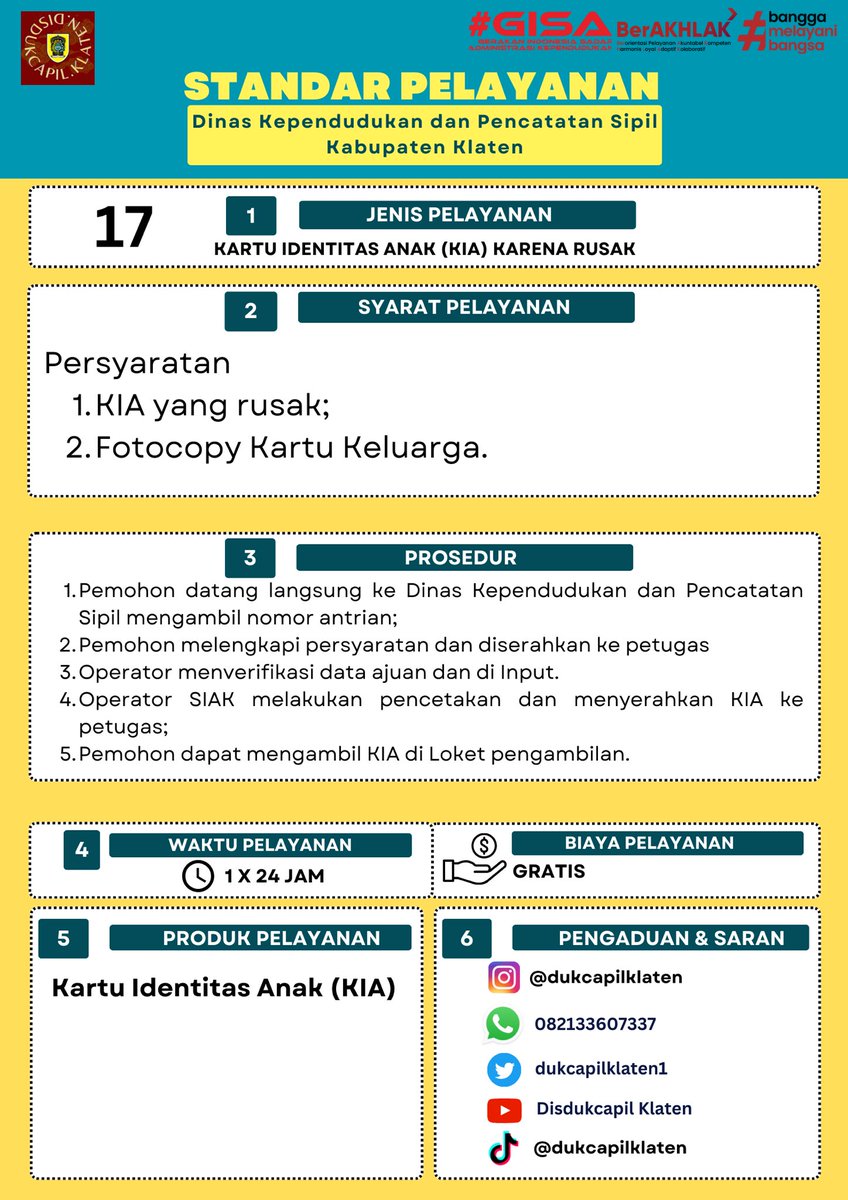 dukcapilklaten1's tweet photo. STANDAR PELAYANAN
Dinas Kependudukan dan Pencatatan Sipil
Kabupaten Klaten

——————————

DUKCAPIL PRIMA !!

#sobatdukcapilklaten #sobatdukcapil #dukcapilgisa #dukcapilklaten #dukcapiljateng #dukcapilbisa #dukcapil #dukcapilgodigital #rakorfkpdukcapilklaten #klaten #klatenupdate https://t.co/Y32LUngrjL