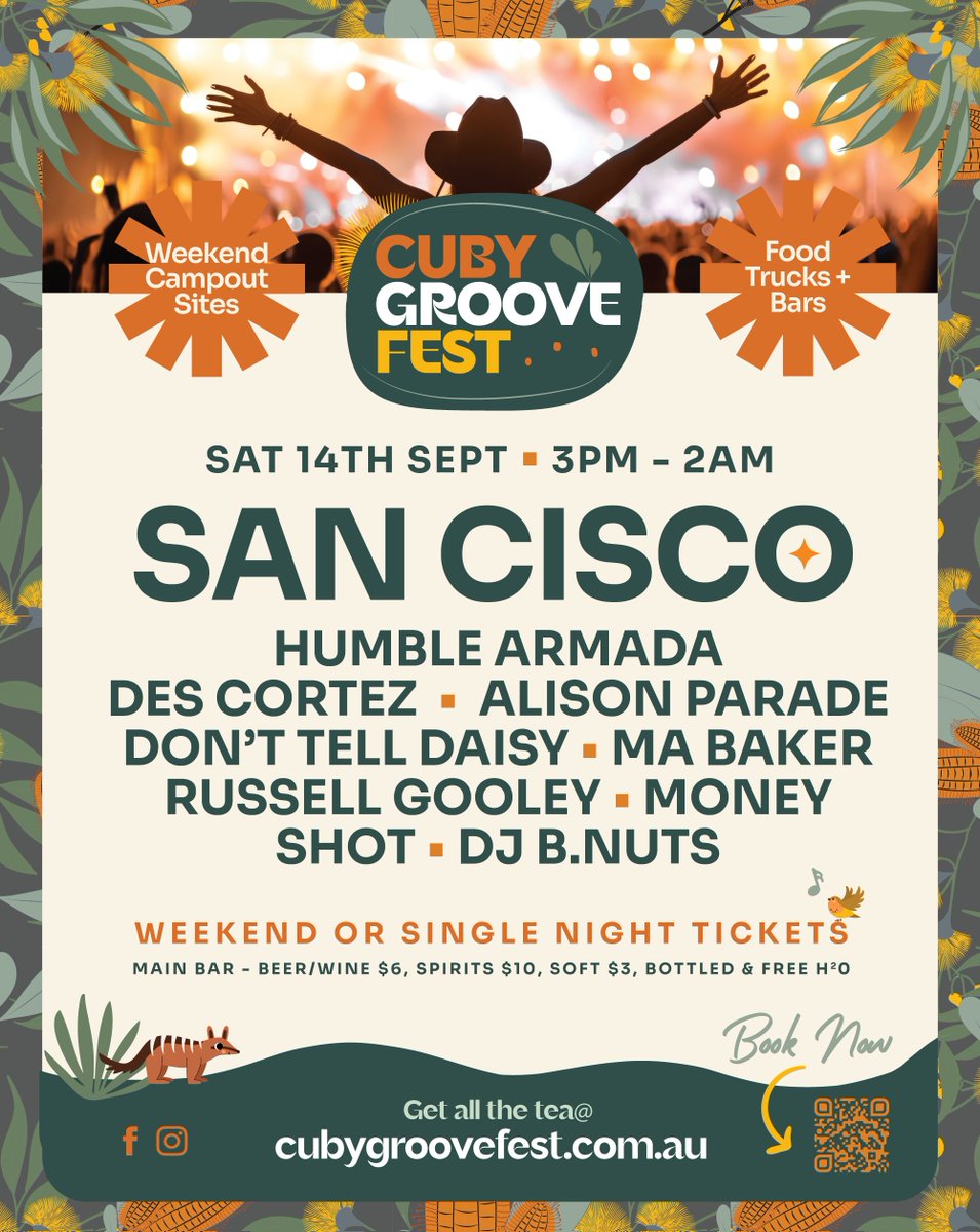 Cuby GrooveFest!
Sat Sep 14
Cuballing WA
Tickets: cubygroovefest.com.au