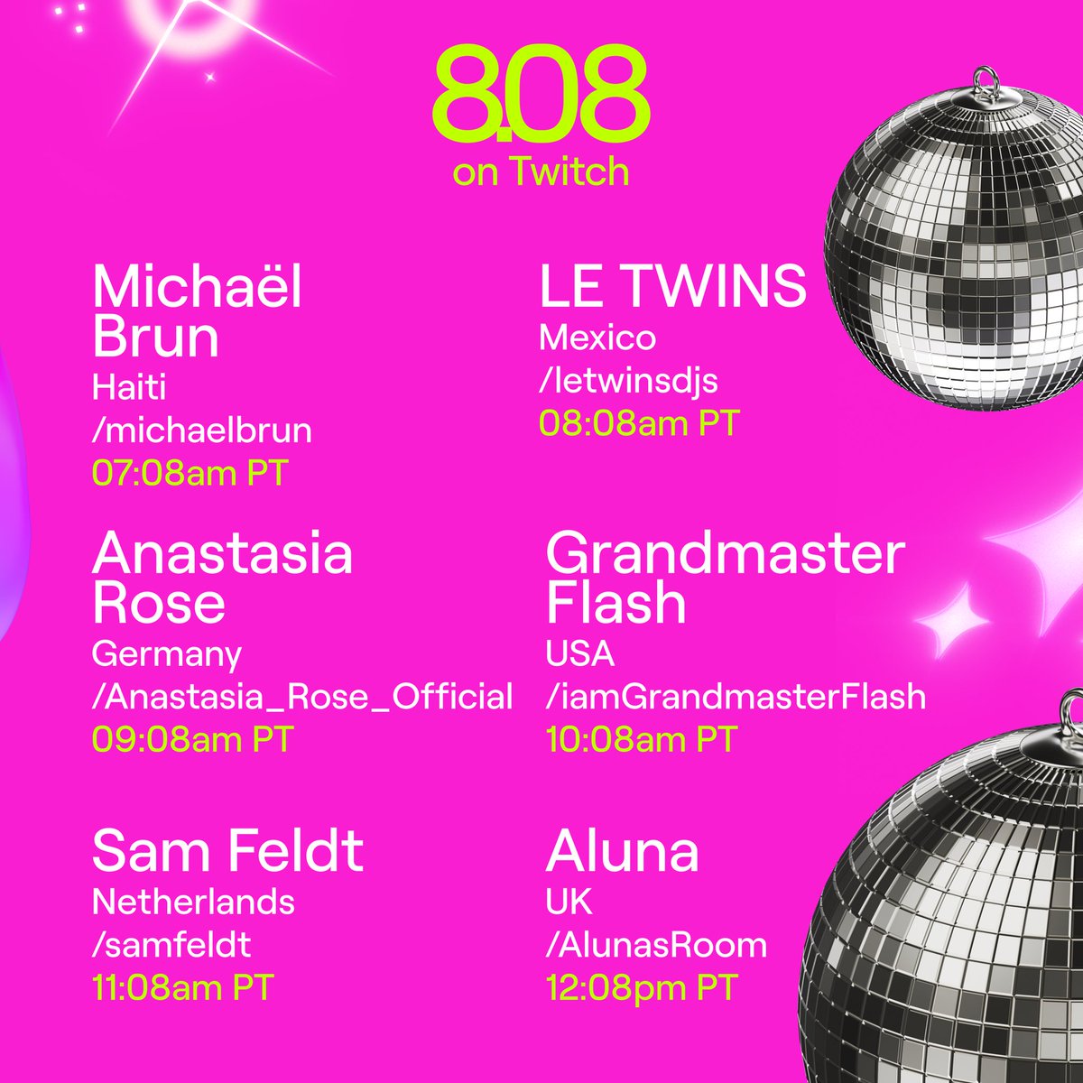 Twitch's tweet photo. 8.08 on Twitch is happening tomorrow! We’re kicking off the launch of our DJs Category with a 24 hour raid featuring DJs from around the world. From @baynkofficial to @Zedd, we’ve got a packed lineup. 

https://t.co/9AJFuU5Giy https://t.co/faIPGJ1V9q