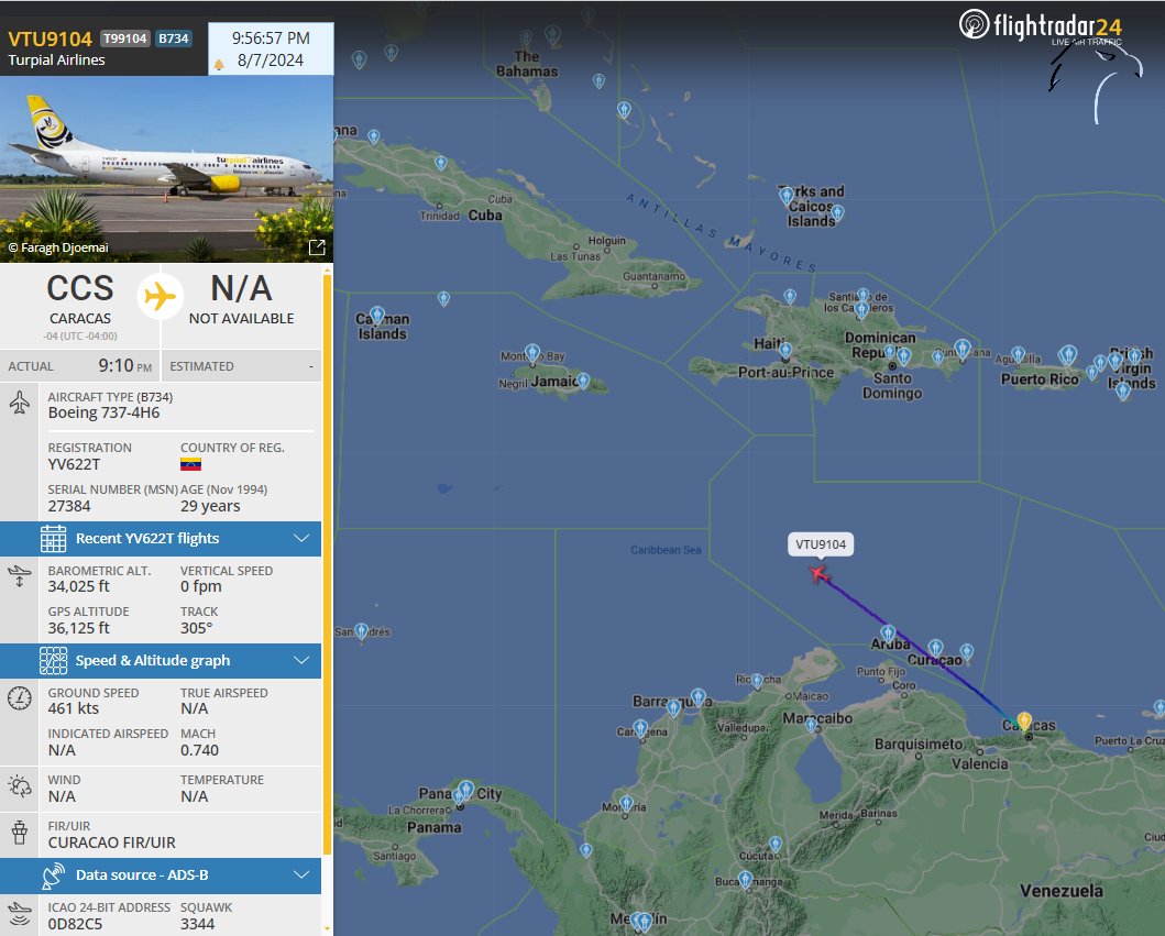 FlconEYES's tweet photo. YV622T #Turpial Airlines
#Caracas,#Venezuela-#Cuba
#Now #AIS #cuavion #Cuba #7Ago https://t.co/ht2lzsKNW8
