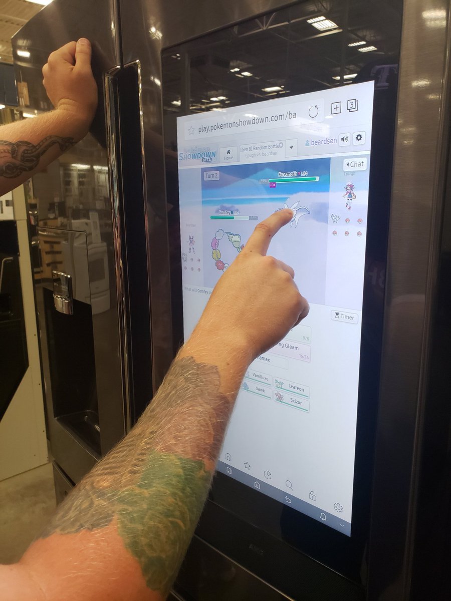 Still thinking about the time someone played Pokemon Showdown on a fridge