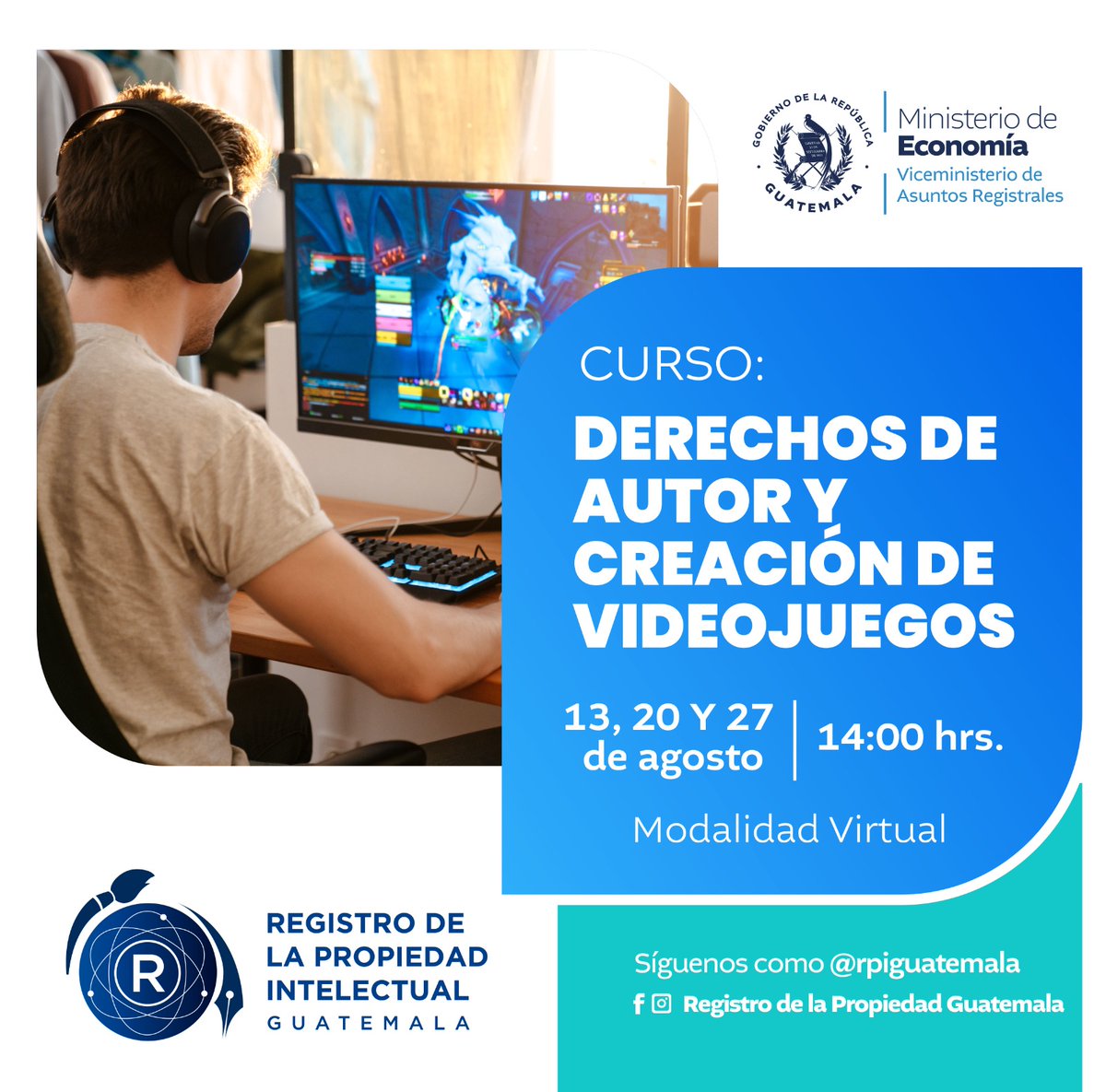 El Registro de la Propiedad Intelectual nos invita a participar en el curso: "Derechos de Autor y Creación de Videojuegos"  

Regístrate en el siguiente enlace: bit.ly/3WUsrDj