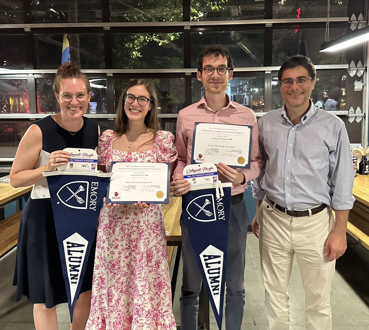 Always mixed feelings when our amazing research Fellows leave the <a href="/Heart_AI_Lab/">Emory Cardiothoracic Imaging & AI Lab</a>

Thanks <a href="/CarlottaOnnis/">Carlotta Onnis</a> &amp; <a href="/ggsiciliano/">Gianluca Siciliano</a> for time with us &amp; groundbreaking research on #AI #yesCCTA plaque quantification &amp; lung nodules

<a href="/marly_van_assen/">Marly van Assen</a> and I are sure you will keep doing great things!
