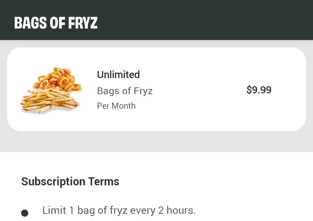Stag0sauR's tweet photo. How the fuck does "Unlimited" Bag of Fryz have a limit of 1 bag every 2 hours. MF THATS A LIMIT.

#sheetz #fryz #unlimitedfryzgate #notunlimited #falseadvertisement #ifeelliedto #satire https://t.co/kCDRh5702Q