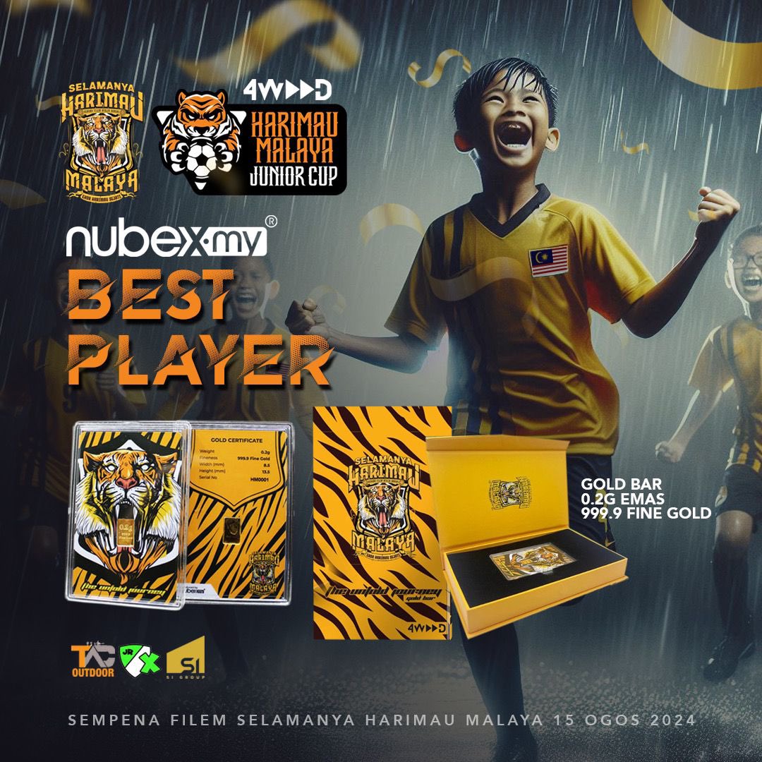 malaysianactive's tweet photo. Pemain Terbaik &amp; Penjaring Terbanyak 4WARD Harimau Malaya Junior Cup - Grand Final akan memenangi Emas 999.9 Harimau Malaya Fine Gold Bar 0.2g keluaran eksklusif &amp; ditaja oleh https://t.co/fFbhH1slxa

Jgn lupa saksikan Harimau Malaya The Untold Journey 15 Ogos nnt

#HarimauMalaya https://t.co/dmeqD9ZUmQ