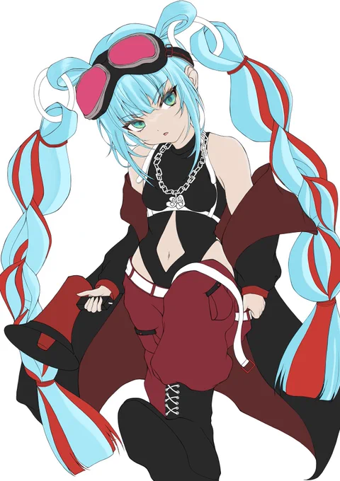 #これを見た人は無言で去年8月の画像を貼る フォロワーさんのお誕生日イラスト ラプ様息抜きイラスト 初音ミク(塗り途中ver。完成は9月でした) 全然無言じゃないwww