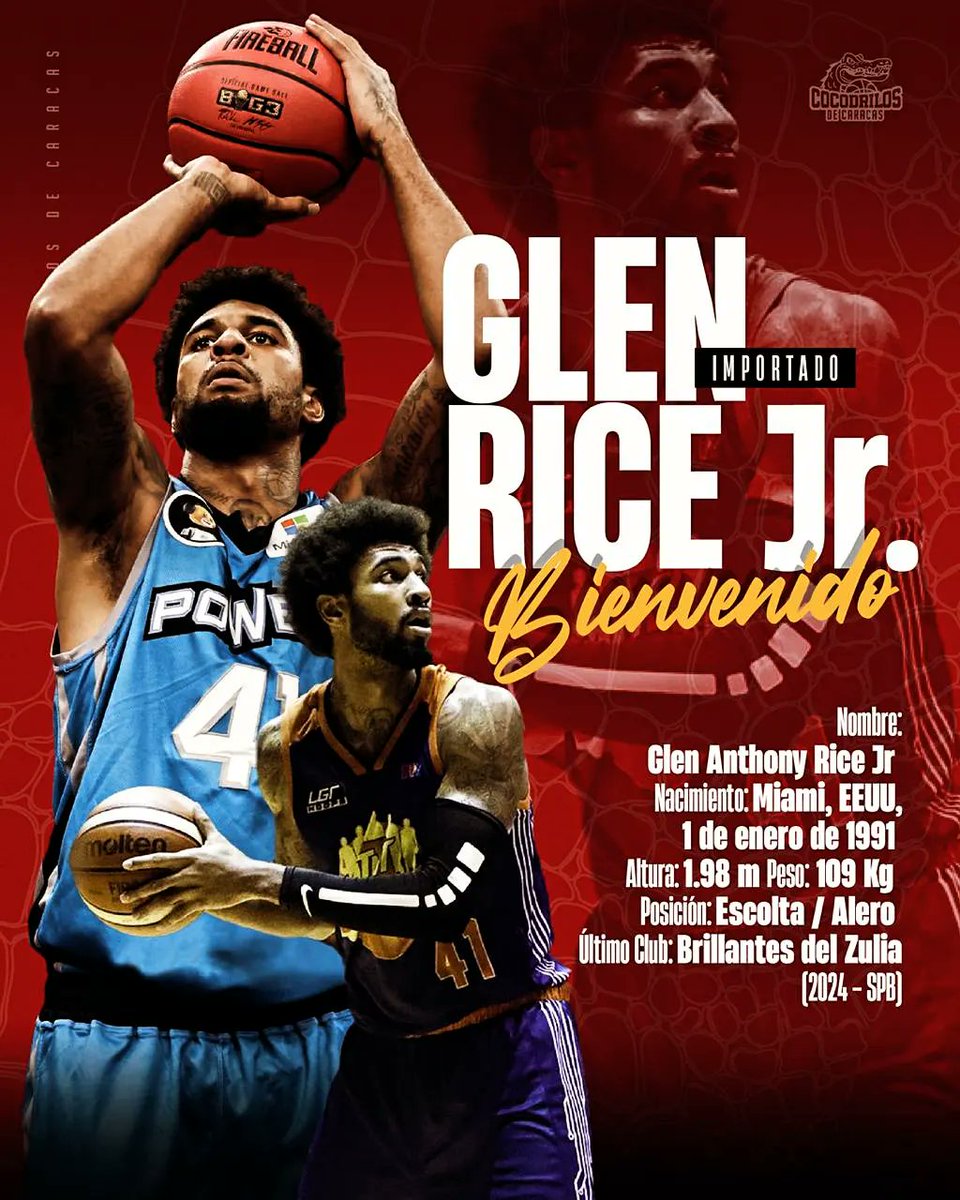 cocodrilosbbc's tweet photo. ¡Nos seguimos reforzando! 💪🏀

Con la finalidad de continuar fortaleciendo líneas y brindándole mayor profundidad al equipo, anunciamos la llegada del norteamericano Glen Rice Jr, jugador con experiencia en el baloncesto internacional. https://t.co/OSTR1W9teL