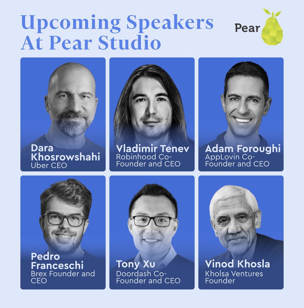 pejmannozad's tweet photo. Pear Studio Speaker Series!

Thrilled to launch our speaker series with the world's top tech CEOs and visionaries! 🚀 Exclusive insights and close connections await Pear Studio members! @pearvc 

@t_xu @vladtenev @dkhos @vkhosla @pedroh96 Adam Foroughi