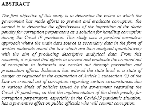 LAJ_Journal's tweet photo. Kurnianingsih, Marisa, and M. Zaki Attirmidzi. “The Effectiveness of Imposing the Death Penalty for Corruption Perpetrators as a Solution for Handling Corruption during the Covid-19 Pandemic.” Law and Justice, vol. 6, no. 1, May 2021, pp. 80–95. https://t.co/ihmzWElt4O. https://t.co/FAci29lSWN