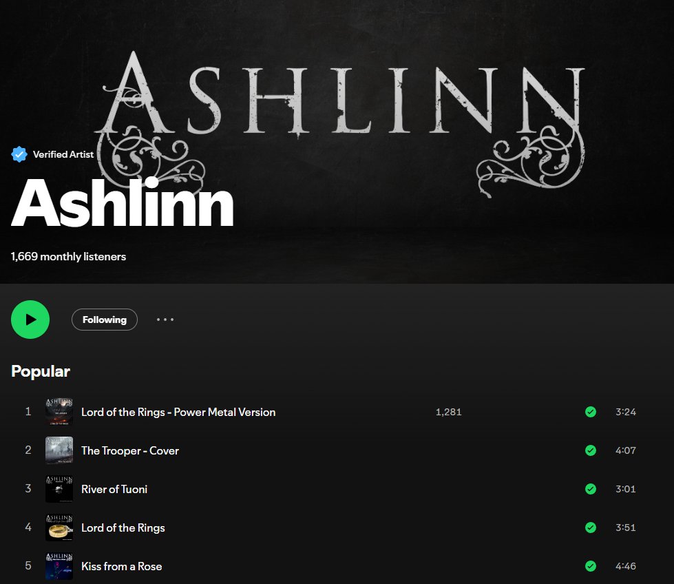 AshlinnSnow's tweet photo. Really excited that Lord of the Rings (power metal version), my latest release, has recently been taking off on Spotify! 🎉 Probably has a lot to do with Rob Lundgren helping out on vocals! Thank you to @maykifabiani for the wonderful instrumental too! https://t.co/RRaHj00M69