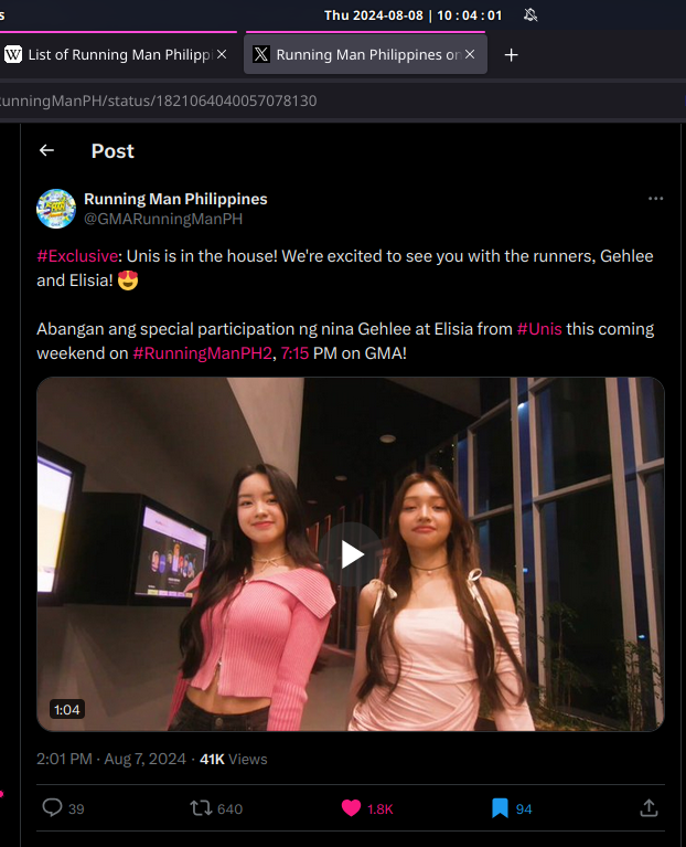YourOnlyONEofcl's tweet photo. @GMARunningManPH Thursday sila naglalabas promotional content, it's Thursday today so expect #Elisia and #GehleeDangca of #UNIS #RunningManPH promotional posters.

^_^

“This coming weekend” sabi nila kahapon. #RMPH #RMPH2 #RunningManPH2 #RunningManPhilippines https://t.co/ftIR5FIt3L