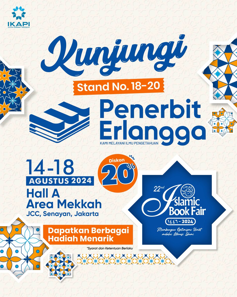 Sahabat Erlangga,
Yuk, datang ke Booth Penerbit Erlangga di <a href="/sobat_ibf/">islamicbookfair</a> 

Sampai bertemu di Islamic Book Fair 2024!
📍 Hall A Area Mekkah - JCC Senayan, Jakarta
🗓 14-18 Agustus 2024

#islamicbookfair
#IBF2024
#pameranbuku
#ErlanggadiIBF2024