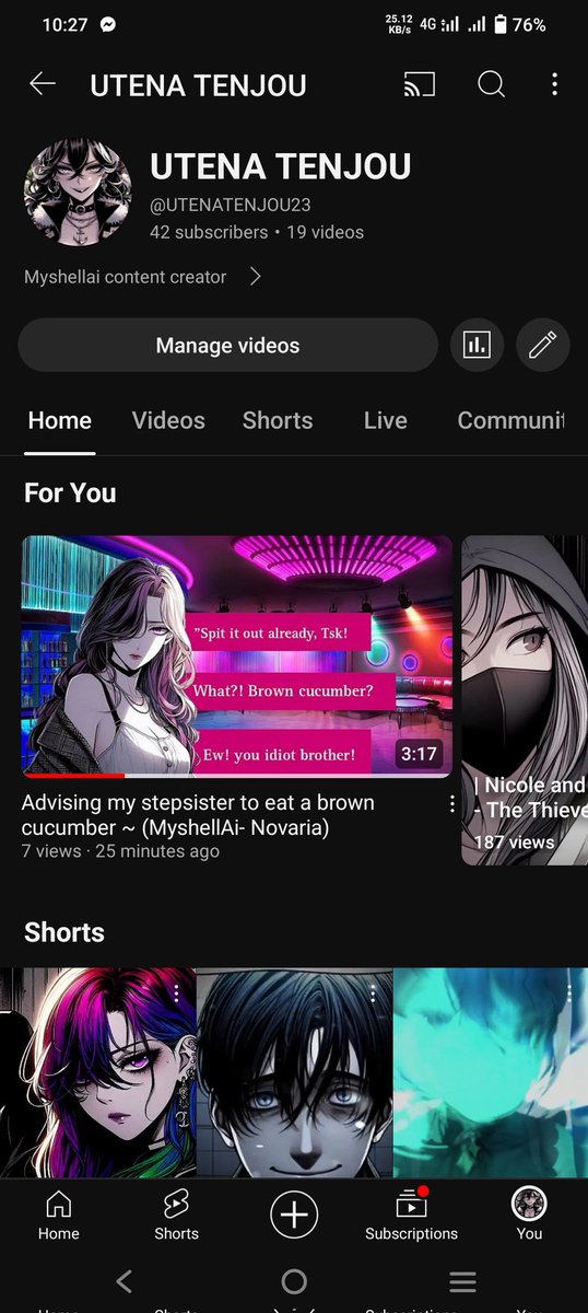 UtenaTenjo23's tweet image. You can search for my YouTube channel to watch the full video: @UTENATENJOU23

Advising my stepsister to eat a brown cucumber ~ (MyshellAi- Novaria) 
@myshell_ai #Myshellai #Memes #foryou